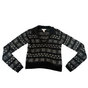 Rampage Women’s Sweater Angora Lambswool Blend Gray Black floral print Size M